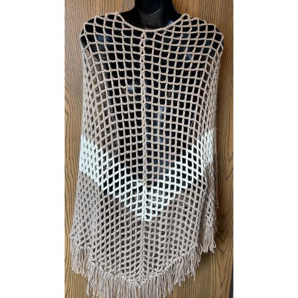 Hand Knit Alpaca Wool Shawl Cape Wrap Poncho Peru Lace With  Hand Knit Alpaca Wool Shawl Cape Wrap Poncho Peru Lace With Tassels And Tie